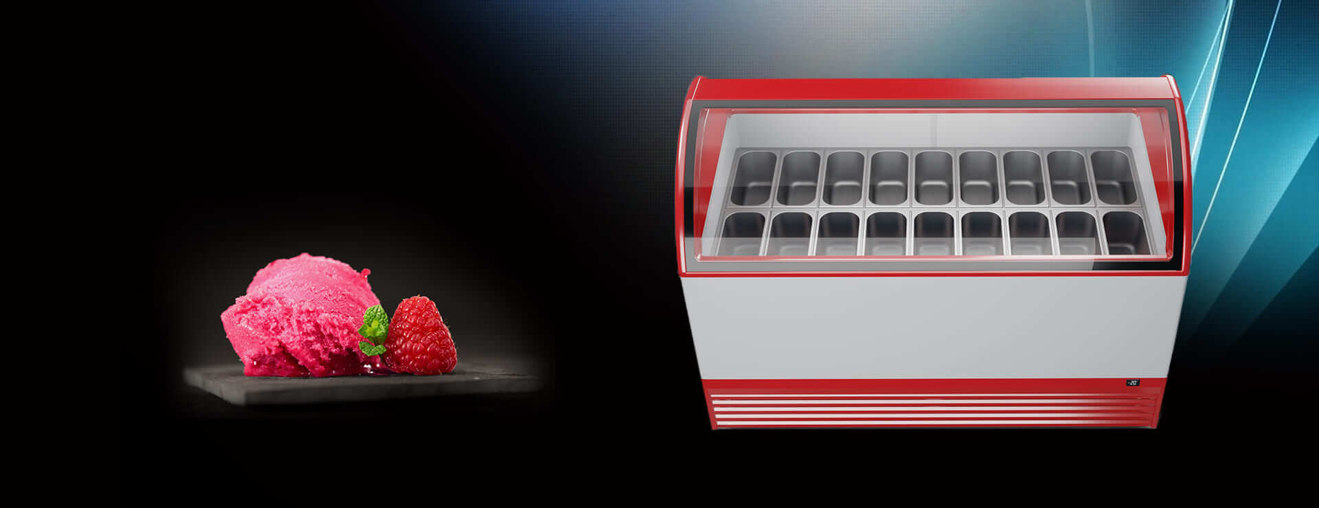 Scooping freezer M18Q for 18 gelato flavours TM JUKA